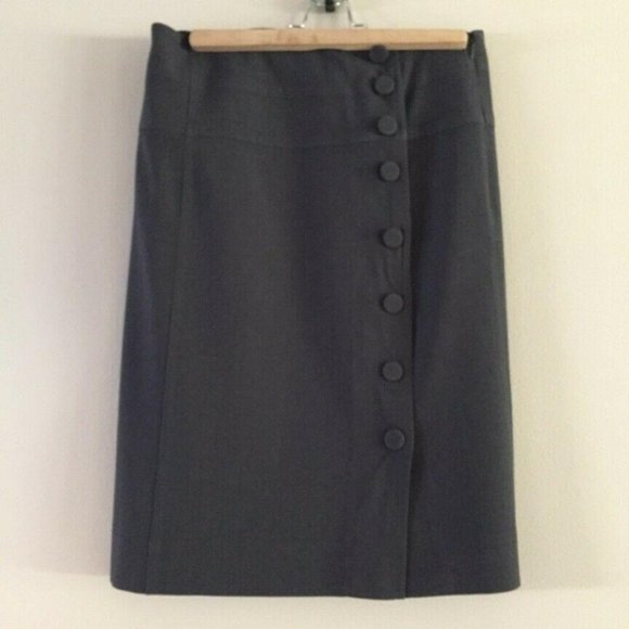 Anthropologie Elevenses Button Pencil Skirt Gray rockabilly pinup sexy wiggle 2 - Picture 3 of 4